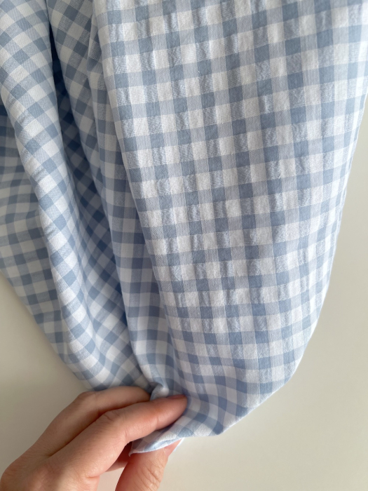 Seersucker / Coton gaufré vichy 6mm bleu jean / blanc Batikou - 7