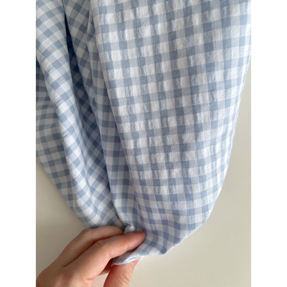 Seersucker / Coton gaufré vichy 6mm bleu jean / blanc Batikou - 7