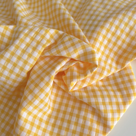Seersucker / Coton gaufré vichy 6mm jaune citron / blanc Batikou - 1 Seersucker / Coton gaufré vichy 6mm jaune citron / blanc Batikou - 1