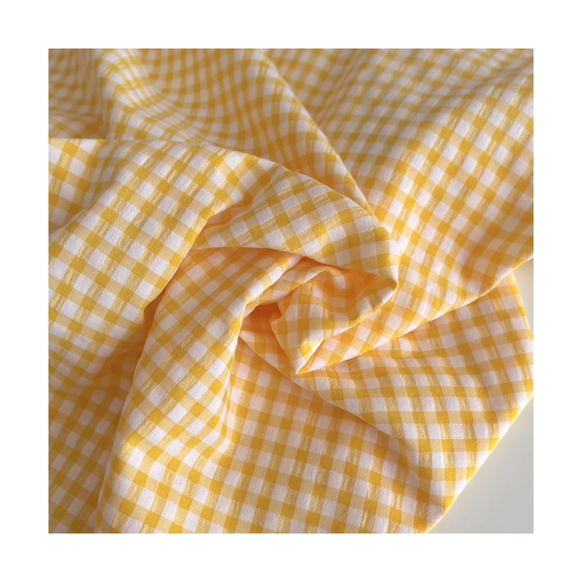 Seersucker / Coton gaufré vichy 6mm jaune citron / blanc Batikou - 1