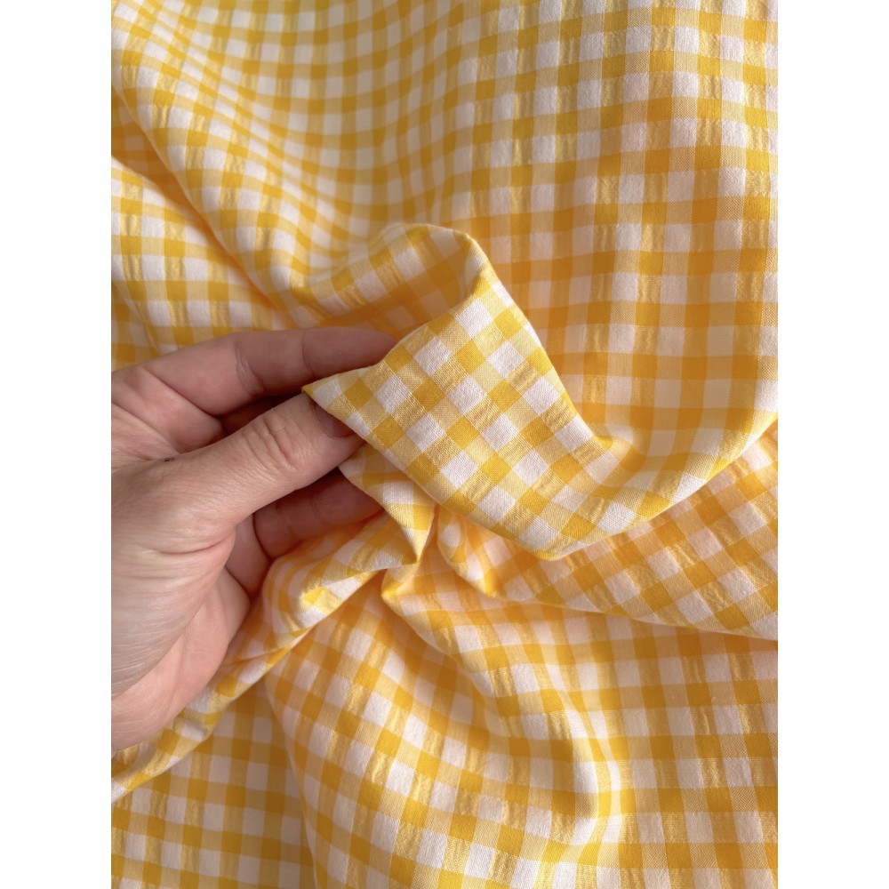 Seersucker / Coton gaufré vichy 6mm jaune citron / blanc Batikou - 2