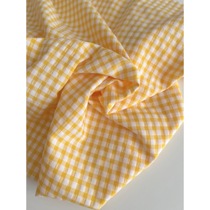 Seersucker / Coton gaufré vichy 6mm jaune citron / blanc Batikou - 5