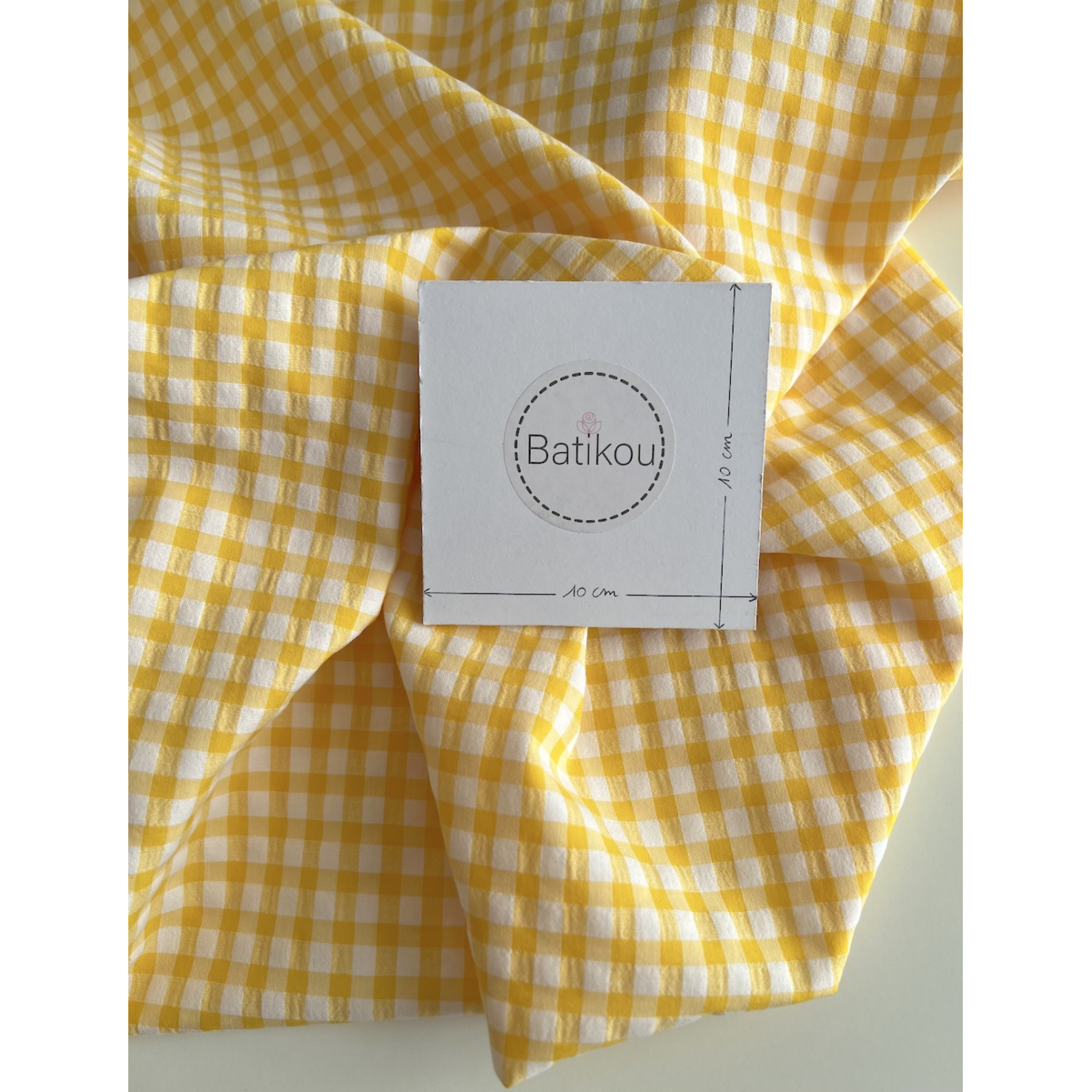 Seersucker / Coton gaufré vichy 6mm jaune citron / blanc Batikou - 6