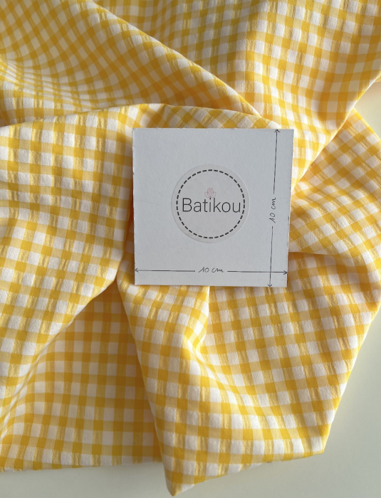 Seersucker / Coton gaufré vichy 6mm jaune citron / blanc Batikou - 6