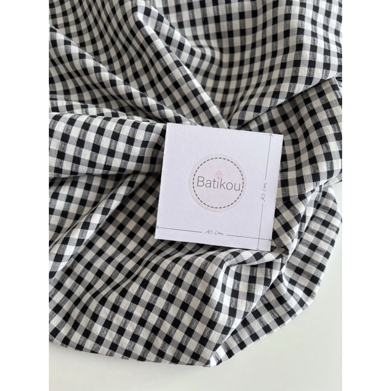 Seersucker / Coton gaufré vichy 6mm noir / lait Batikou - 4
