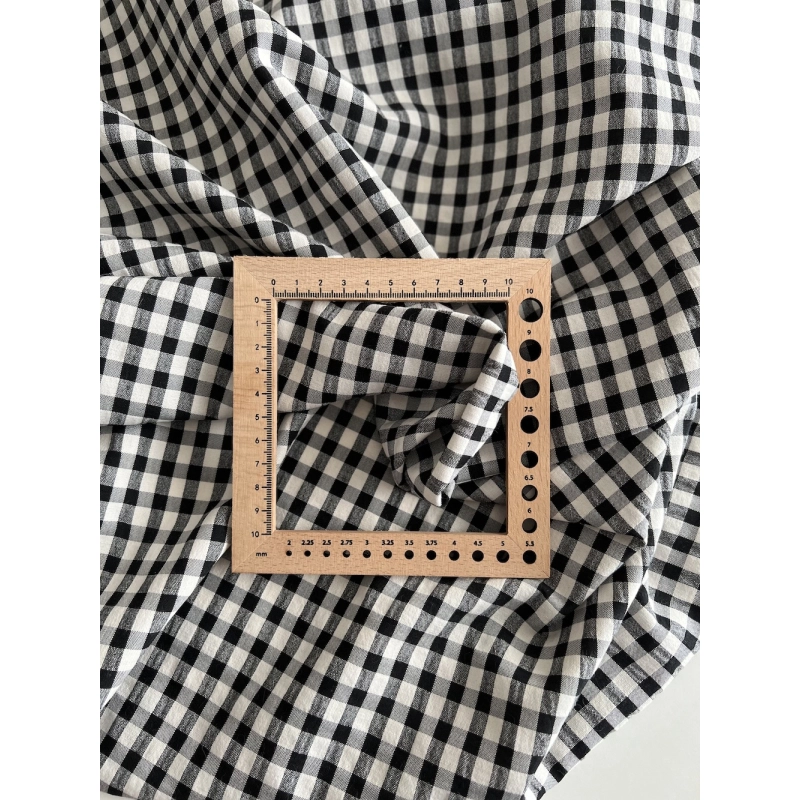 Seersucker / Coton gaufré vichy 6mm noir / lait Batikou - 5