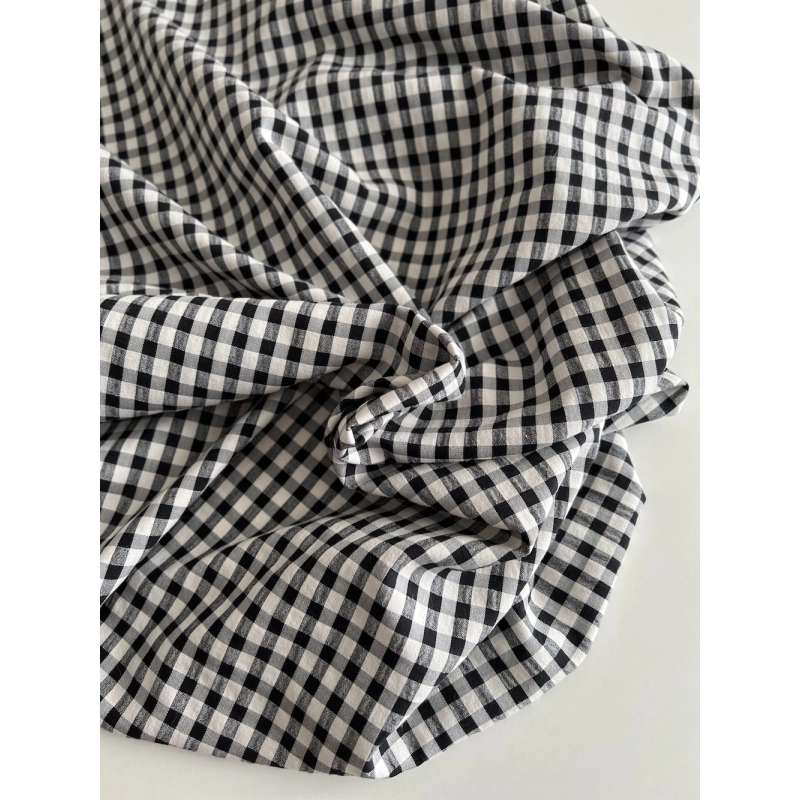 Seersucker / Coton gaufré vichy 6mm noir / lait Batikou - 6