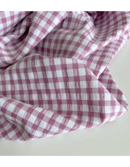 Seersucker / Coton gaufré vichy 6mm glycine / blanc Batikou - 5