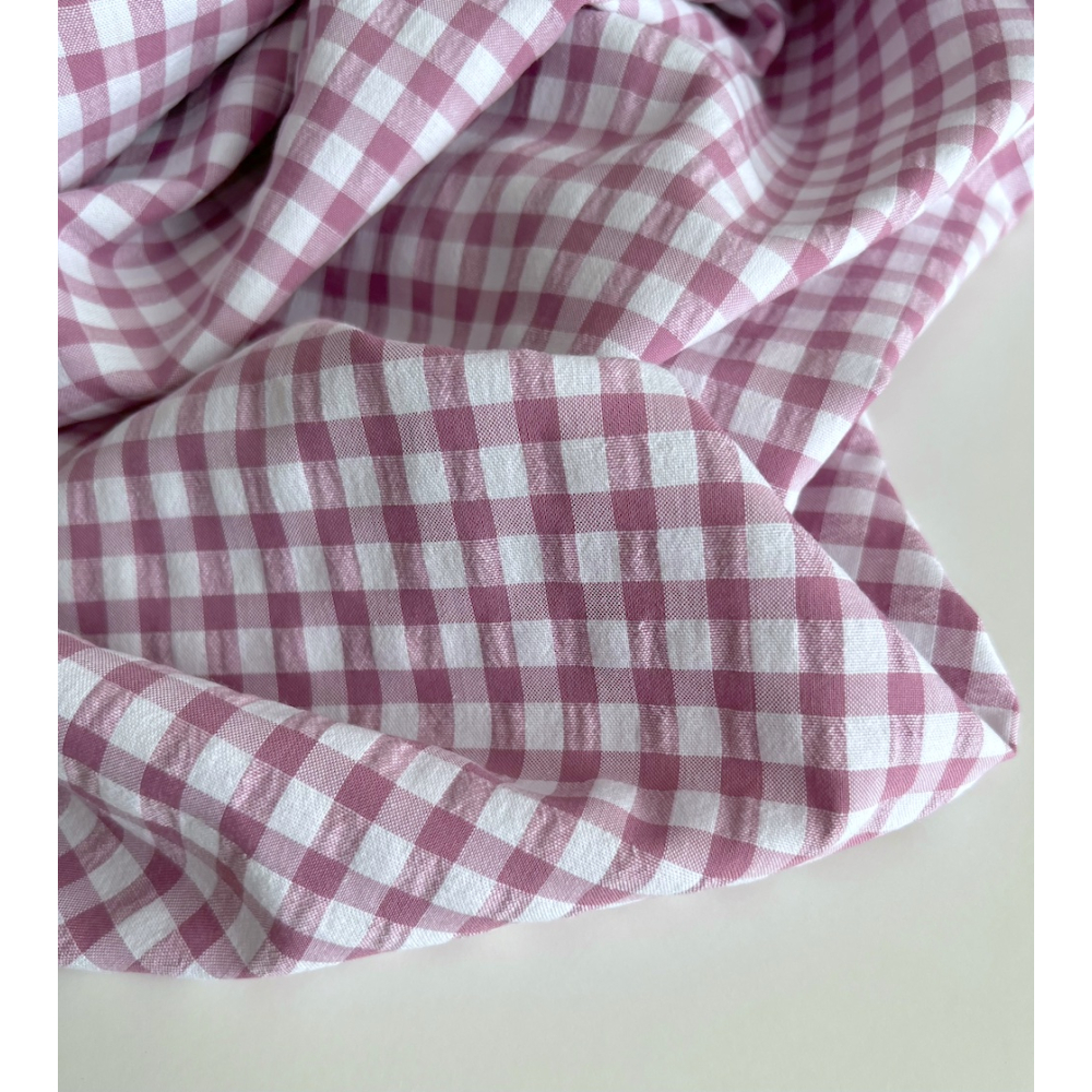 Seersucker / Coton gaufré vichy 6mm glycine / blanc Batikou - 5