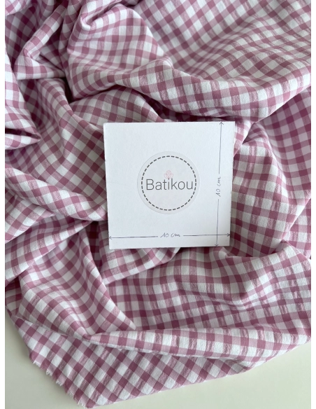 Seersucker / Coton gaufré vichy 6mm glycine / blanc Batikou - 3