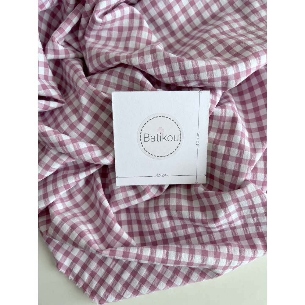 Seersucker / Coton gaufré vichy 6mm glycine / blanc Batikou - 3