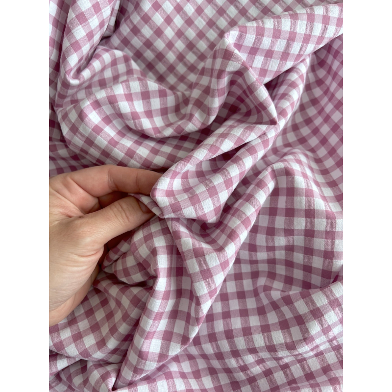 Seersucker / Coton gaufré vichy 6mm glycine / blanc Batikou - 2