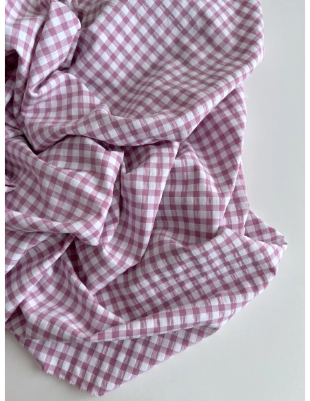 Seersucker / Coton gaufré vichy 6mm glycine / blanc Batikou - 7