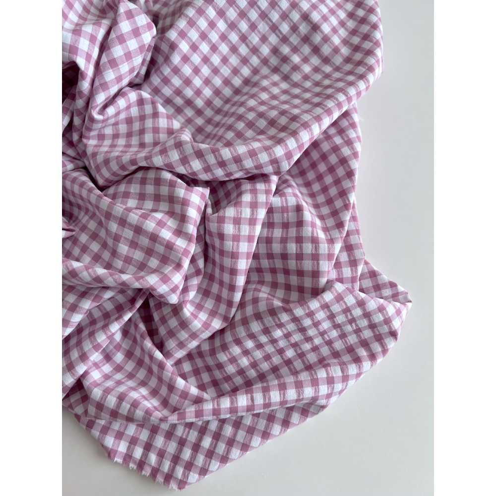 Seersucker / Coton gaufré vichy 6mm glycine / blanc Batikou - 7