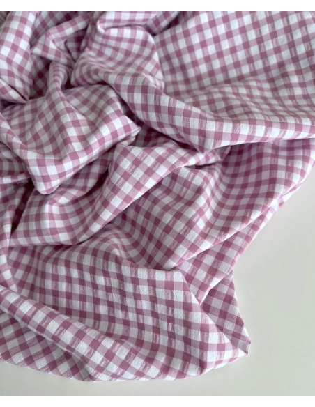 Seersucker / Coton gaufré vichy 6mm glycine / blanc Batikou - 8