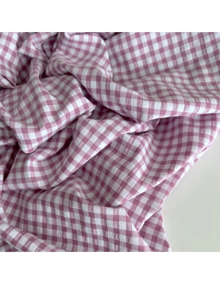 Seersucker / Coton gaufré vichy 6mm glycine / blanc Batikou - 1