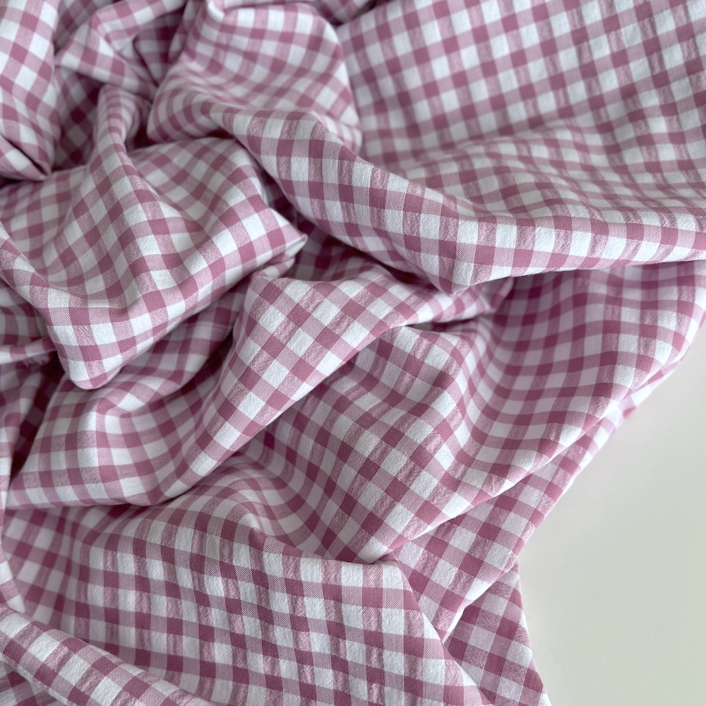 Seersucker / Coton gaufré vichy 6mm glycine / blanc Batikou - 1