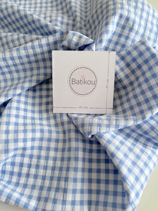 Seersucker / Coton gaufré vichy 6mm bleu lavande / blanc Batikou - 2