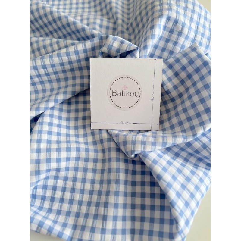 Seersucker / Coton gaufré vichy 6mm bleu lavande / blanc Batikou - 2