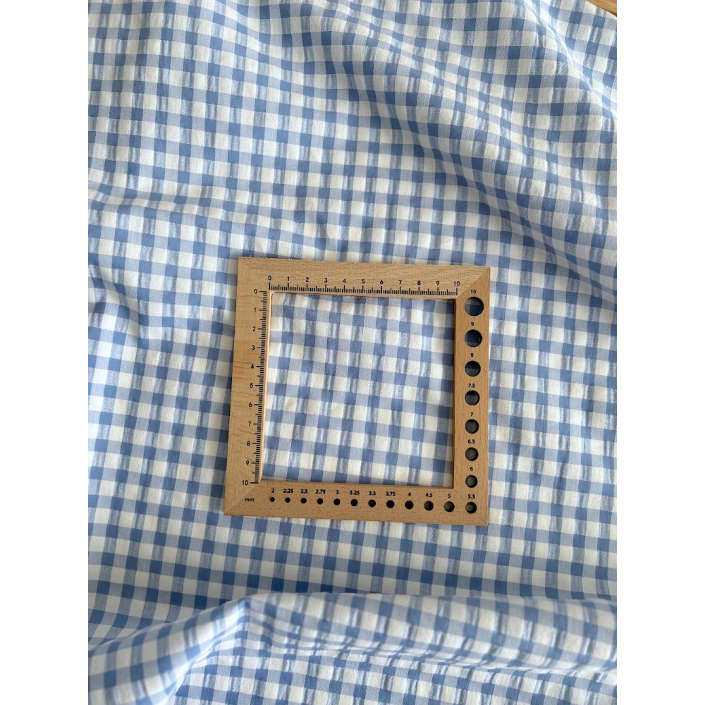 Seersucker / Coton gaufré vichy 6mm bleu lavande / blanc Batikou - 3