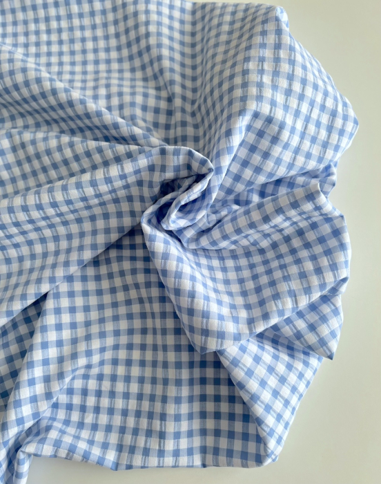 Seersucker / Coton gaufré vichy 6mm bleu lavande / blanc Batikou - 4