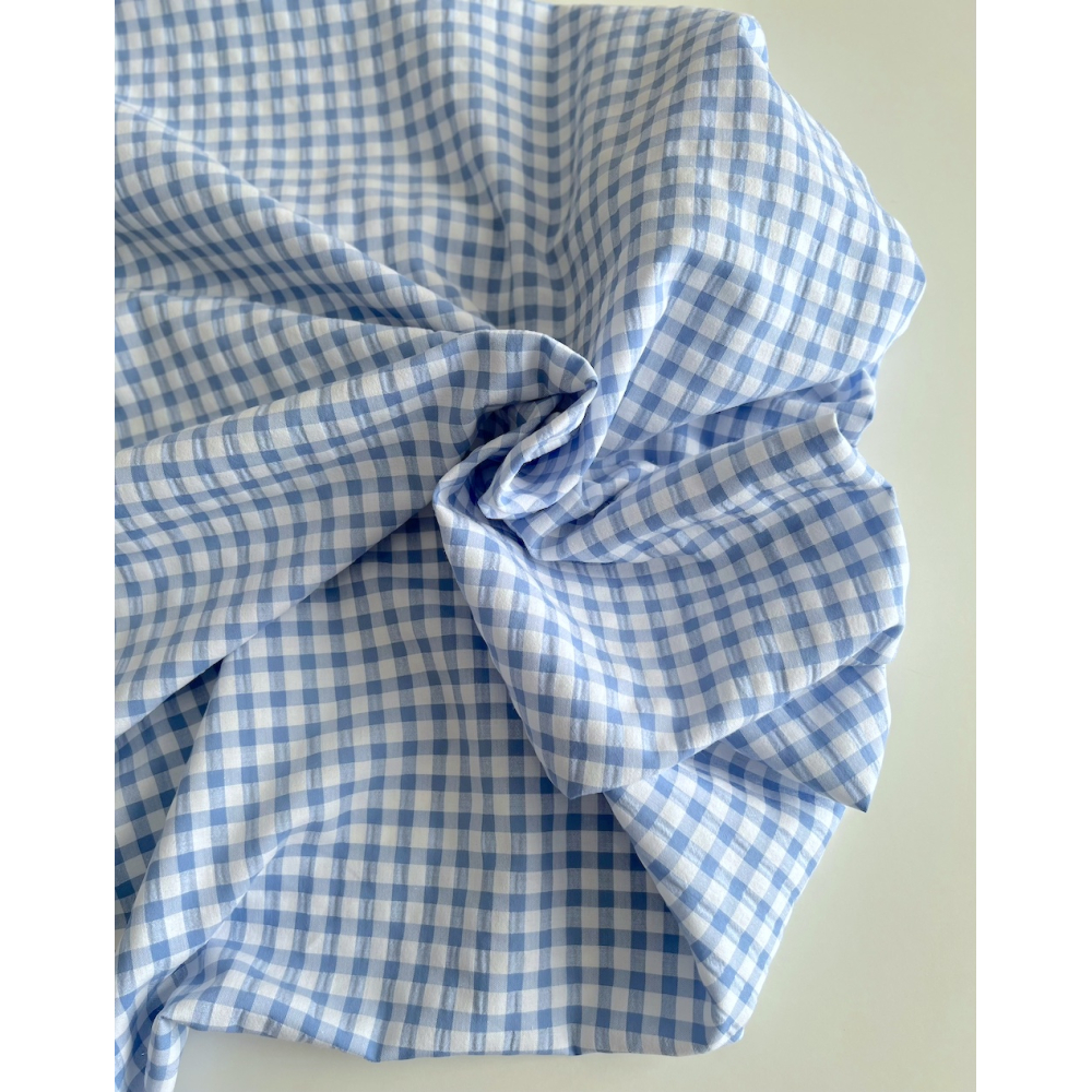 Seersucker / Coton gaufré vichy 6mm bleu lavande / blanc Batikou - 4