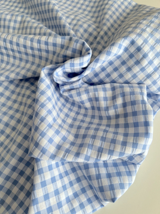 Seersucker / Coton gaufré vichy 6mm bleu lavande / blanc Batikou - 5