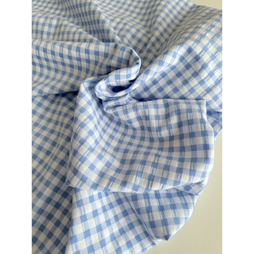 Seersucker / Coton gaufré vichy 6mm bleu lavande / blanc Batikou - 5