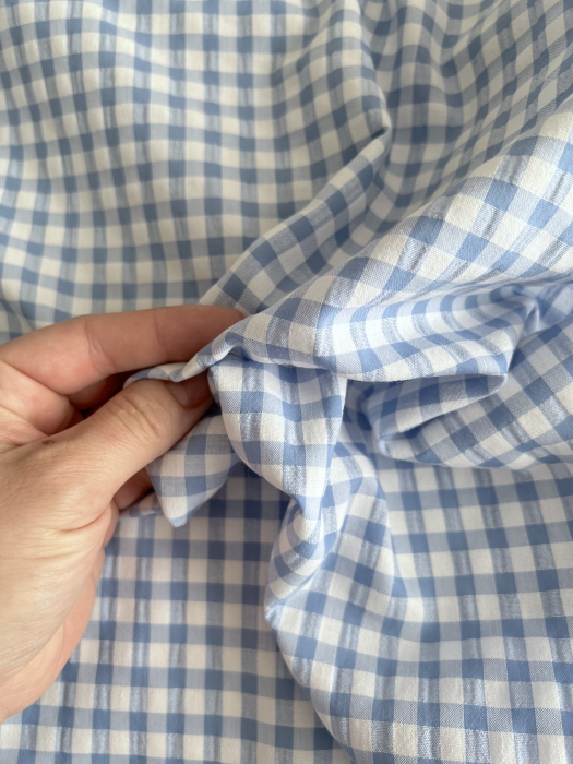 Seersucker / Coton gaufré vichy 6mm bleu lavande / blanc Batikou - 6