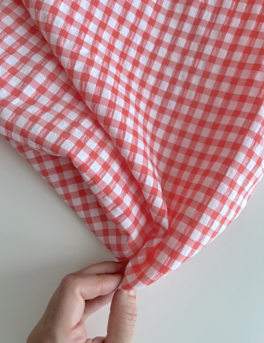 Seersucker / Coton gaufré vichy 6mm Corail / blanc Batikou - 2