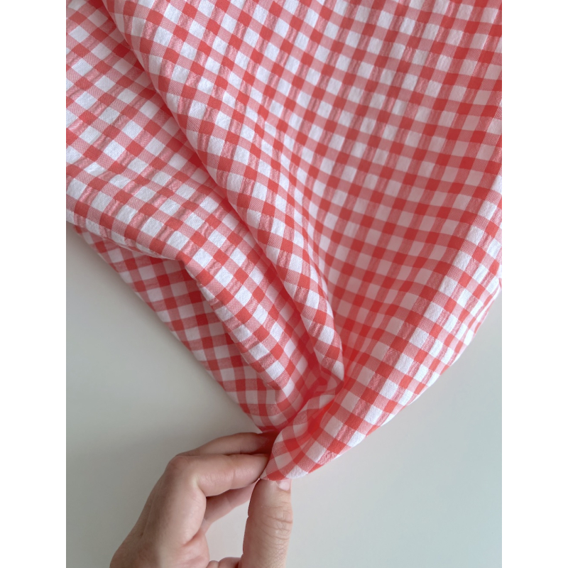 Seersucker / Coton gaufré vichy 6mm Corail / blanc Batikou - 2