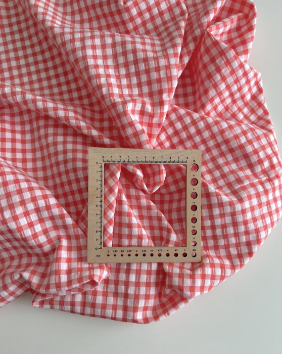 Seersucker / Coton gaufré vichy 6mm Corail / blanc Batikou - 3