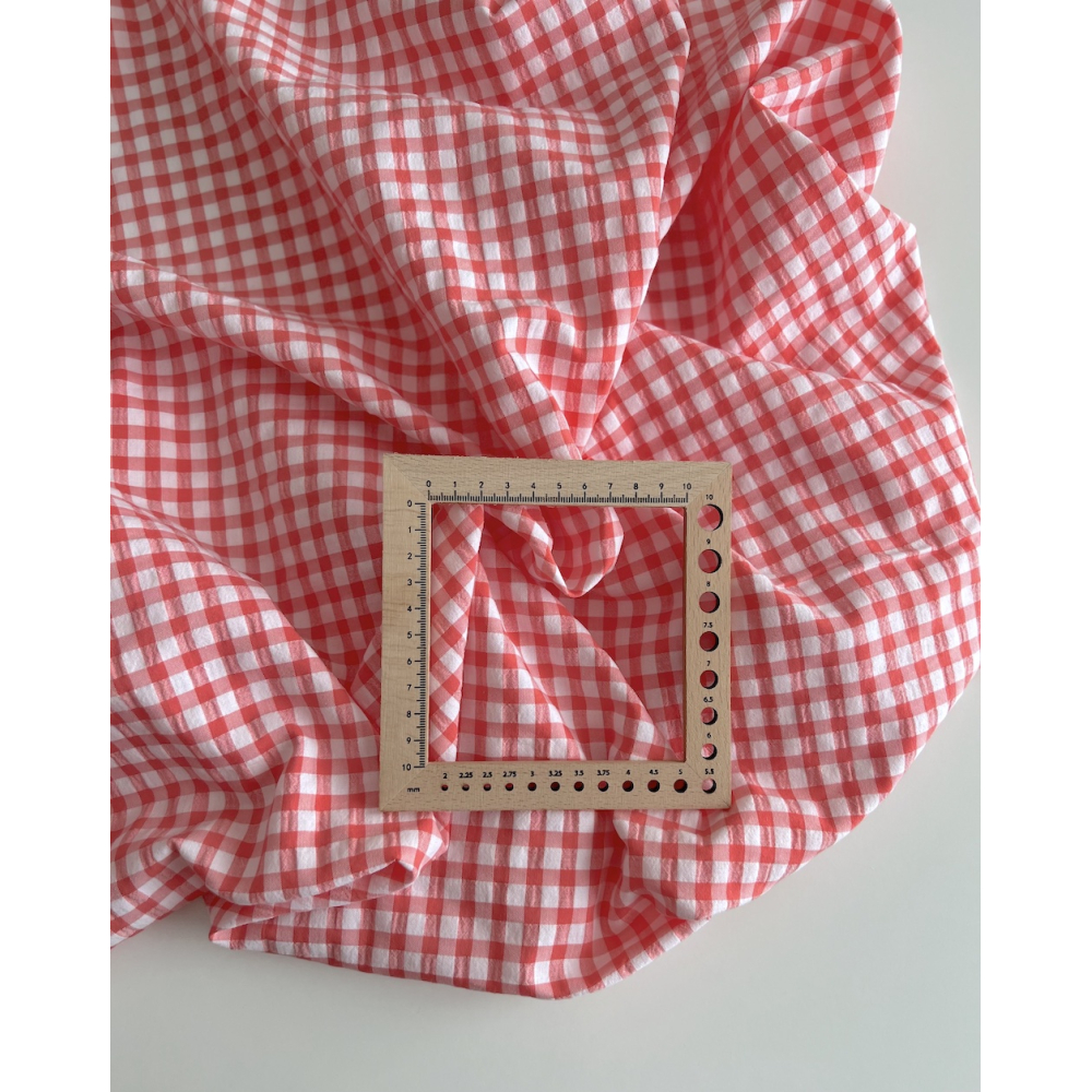 Seersucker / Coton gaufré vichy 6mm Corail / blanc Batikou - 3
