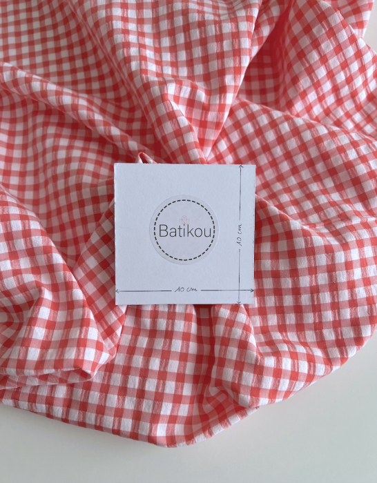 Seersucker / Coton gaufré vichy 6mm Corail / blanc Batikou - 4