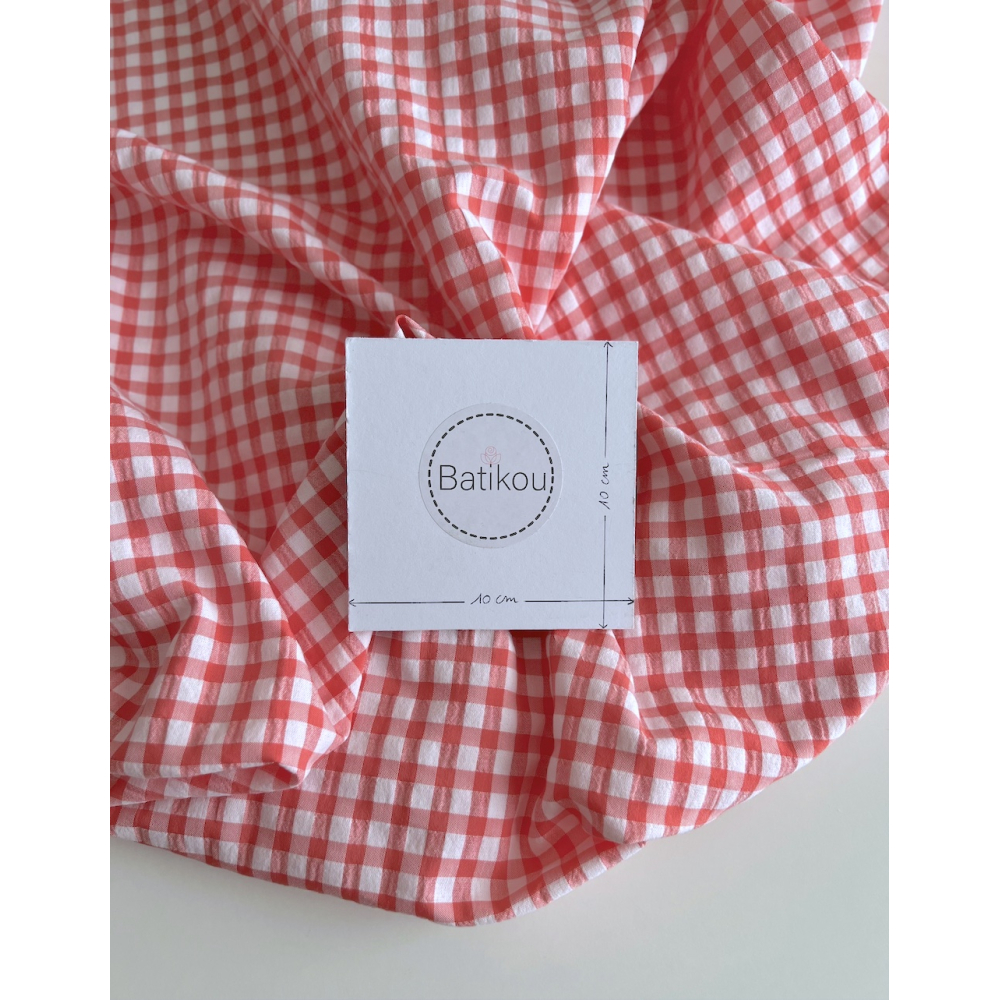 Seersucker / Coton gaufré vichy 6mm Corail / blanc Batikou - 4