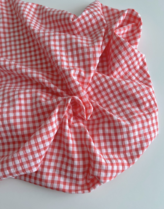 Seersucker / Coton gaufré vichy 6mm Corail / blanc Batikou - 5