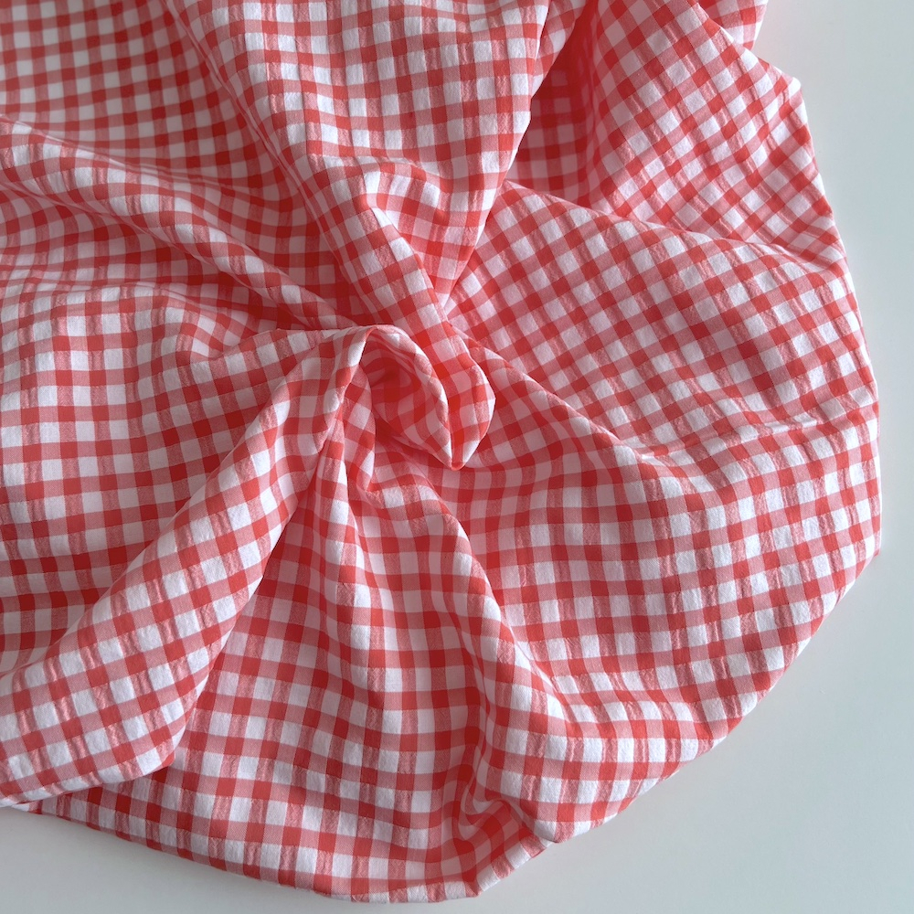 Seersucker / Coton gaufré vichy 6mm Corail / blanc Batikou - 6