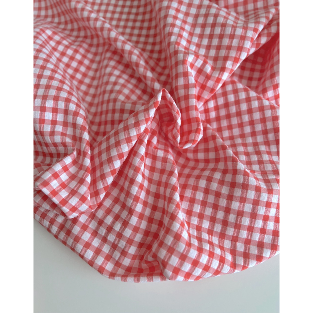 Seersucker / Coton gaufré vichy 6mm Corail / blanc Batikou - 7
