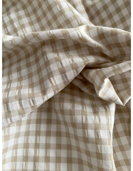 Seersucker / Coton gaufré vichy 6mm biscuit/ blanc Batikou - 2