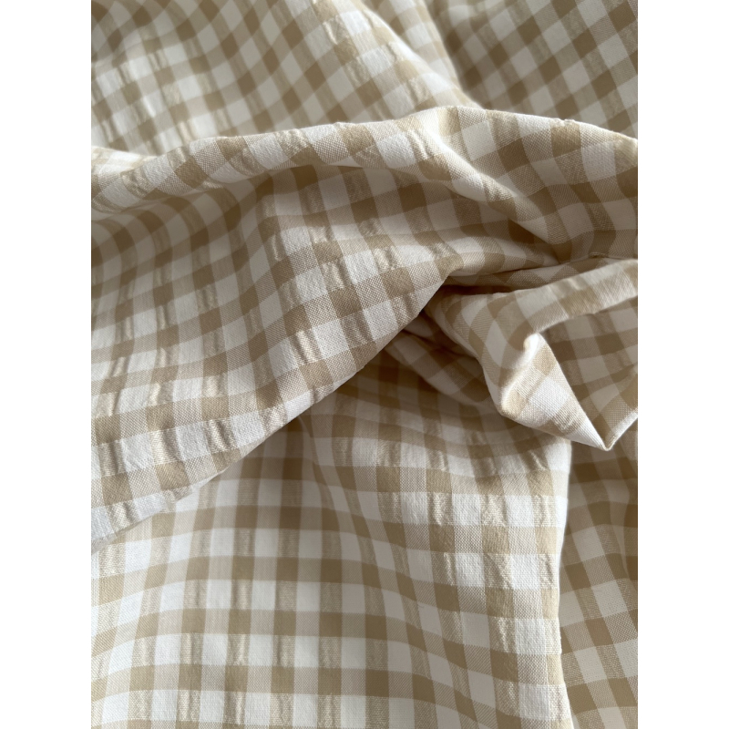 Seersucker / Coton gaufré vichy 6mm biscuit/ blanc Batikou - 2