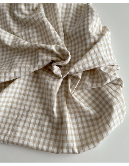 Seersucker / Coton gaufré vichy 6mm biscuit/ blanc Batikou - 3