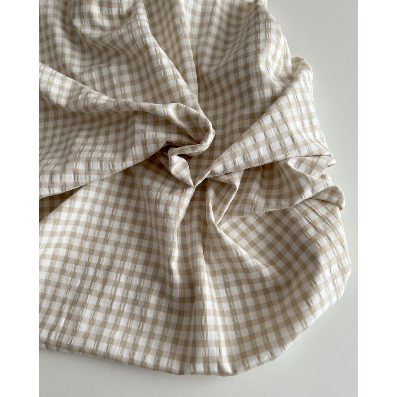 Seersucker / Coton gaufré vichy 6mm biscuit/ blanc Batikou - 3