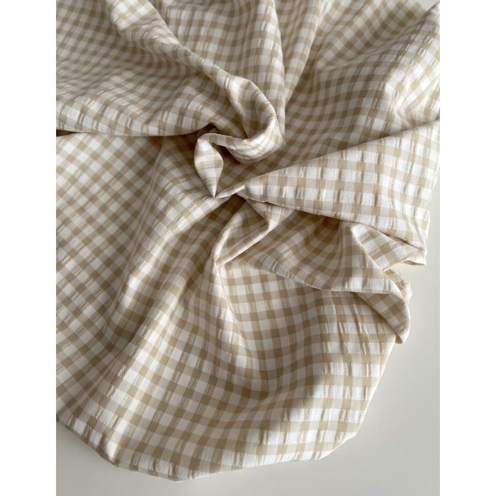 Seersucker / Coton gaufré vichy 6mm biscuit/ blanc Batikou - 4