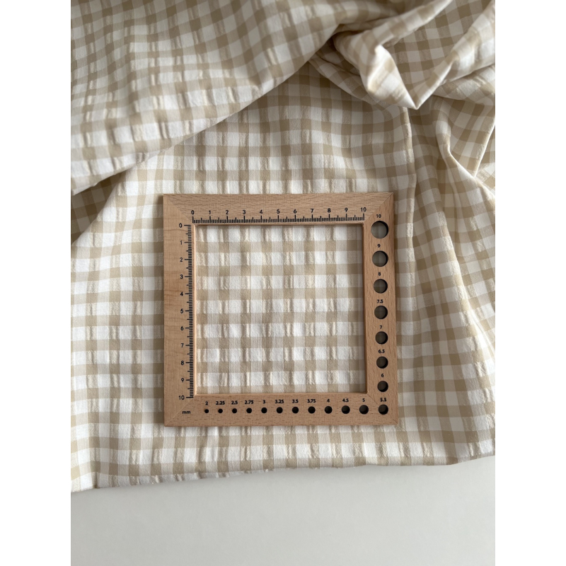 Seersucker / Coton gaufré vichy 6mm biscuit/ blanc Batikou - 5