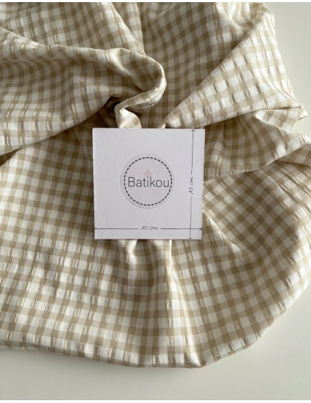 Seersucker / Coton gaufré vichy 6mm biscuit/ blanc Batikou - 6