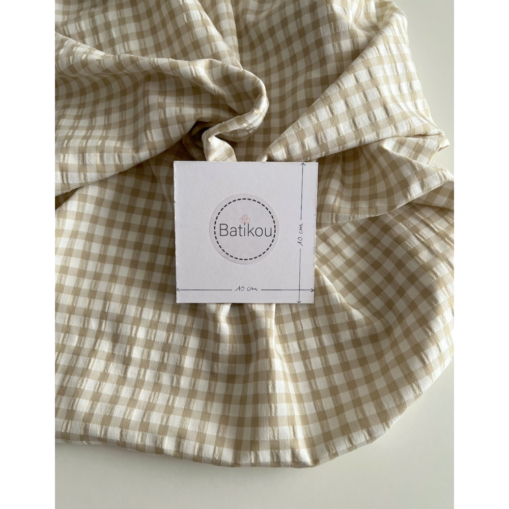 Seersucker / Coton gaufré vichy 6mm biscuit/ blanc Batikou - 6