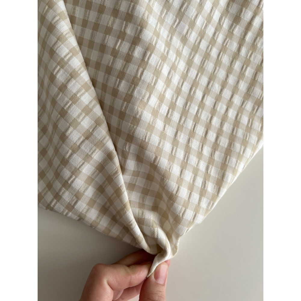 Seersucker / Coton gaufré vichy 6mm biscuit/ blanc Batikou - 7