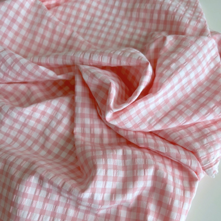 Seersucker / Coton gaufré vichy 6mm rose malabar / blanc Batikou - 1 Seersucker / Coton gaufré vichy 6mm rose malabar / blanc Batikou - 1
