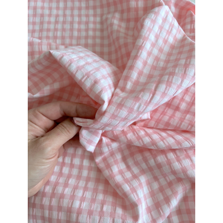 Seersucker / Coton gaufré vichy 6mm rose malabar / blanc Batikou - 2 Seersucker / Coton gaufré vichy 6mm rose malabar / blanc Batikou - 2