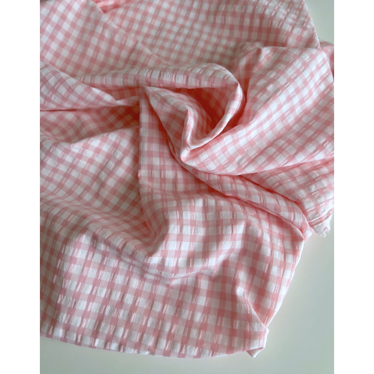 Seersucker / Coton gaufré vichy 6mm rose malabar / blanc Batikou - 3 Seersucker / Coton gaufré vichy 6mm rose malabar / blanc Batikou - 3